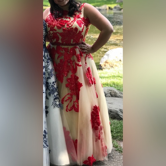 Jovani Gown - Prom or Homecoming, beautiful nude & red - Picture 3 of 13